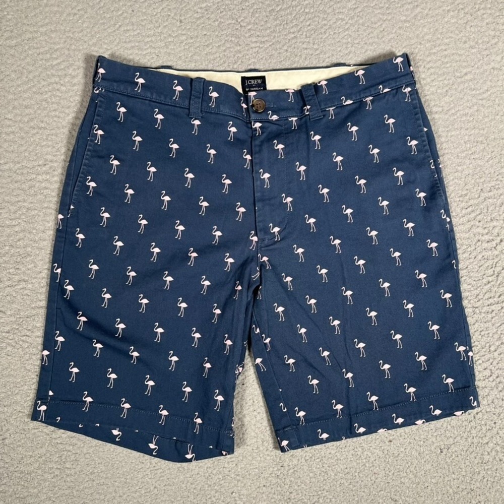 J Crew Shorts Mens 32 Blue Flamingo All Over 9" Chino‎ Casual Preppy Pockets